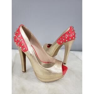 7.5 Guess High Heel Gold Studded‎ Platform Punk Glam Rave Festival y2k biker